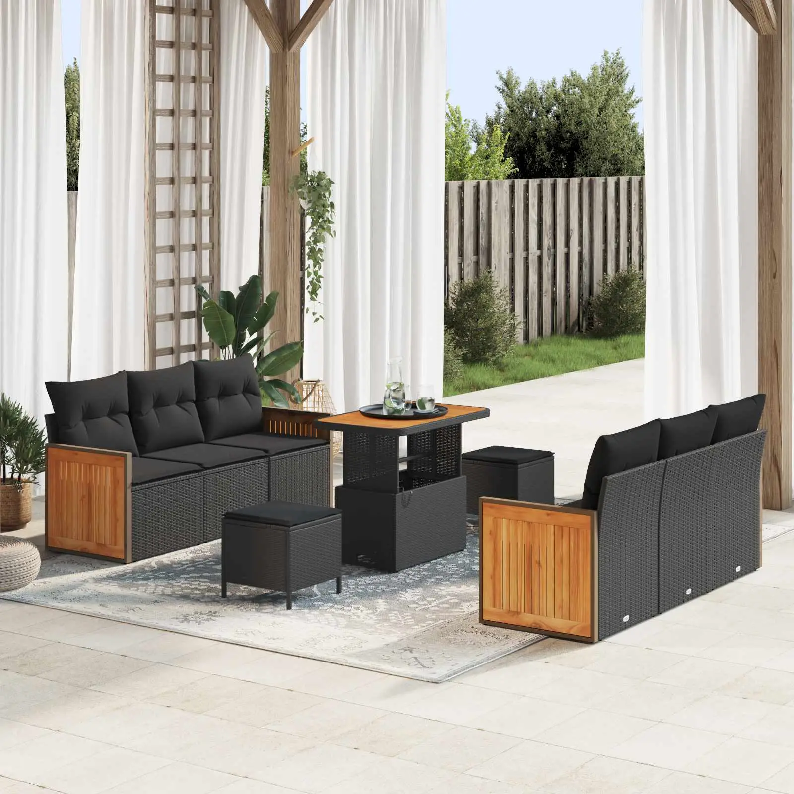 Ensemble de canapé de jardin avec coussin 9 pcs Noir vidaXL 3363129