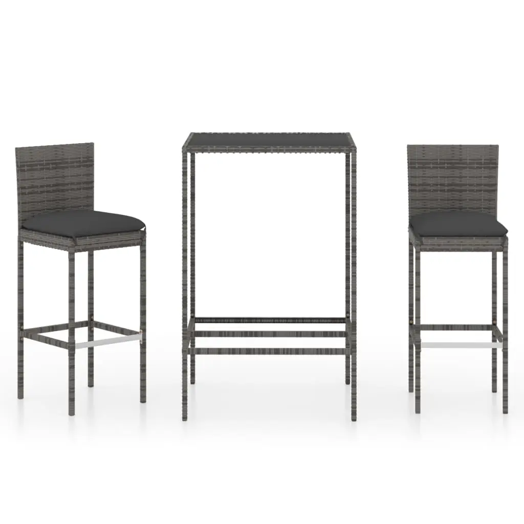 Ensemble de 3 pcs bar de jardin – Mobilier d’extérieur – Mobilier de jardin et coussins Résine tressée Gris-JU1981