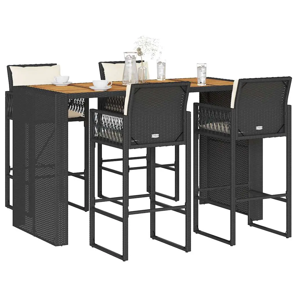 Ensemble de bar de jardin 5 pcs avec coussins noir poly rotin vidaXL 3328901