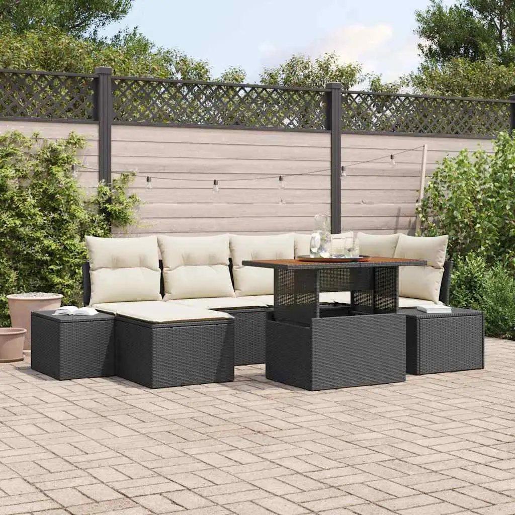 Ensemble de salle à manger pour jardin 7 pcs Noir et Crème vidaXL 3349984