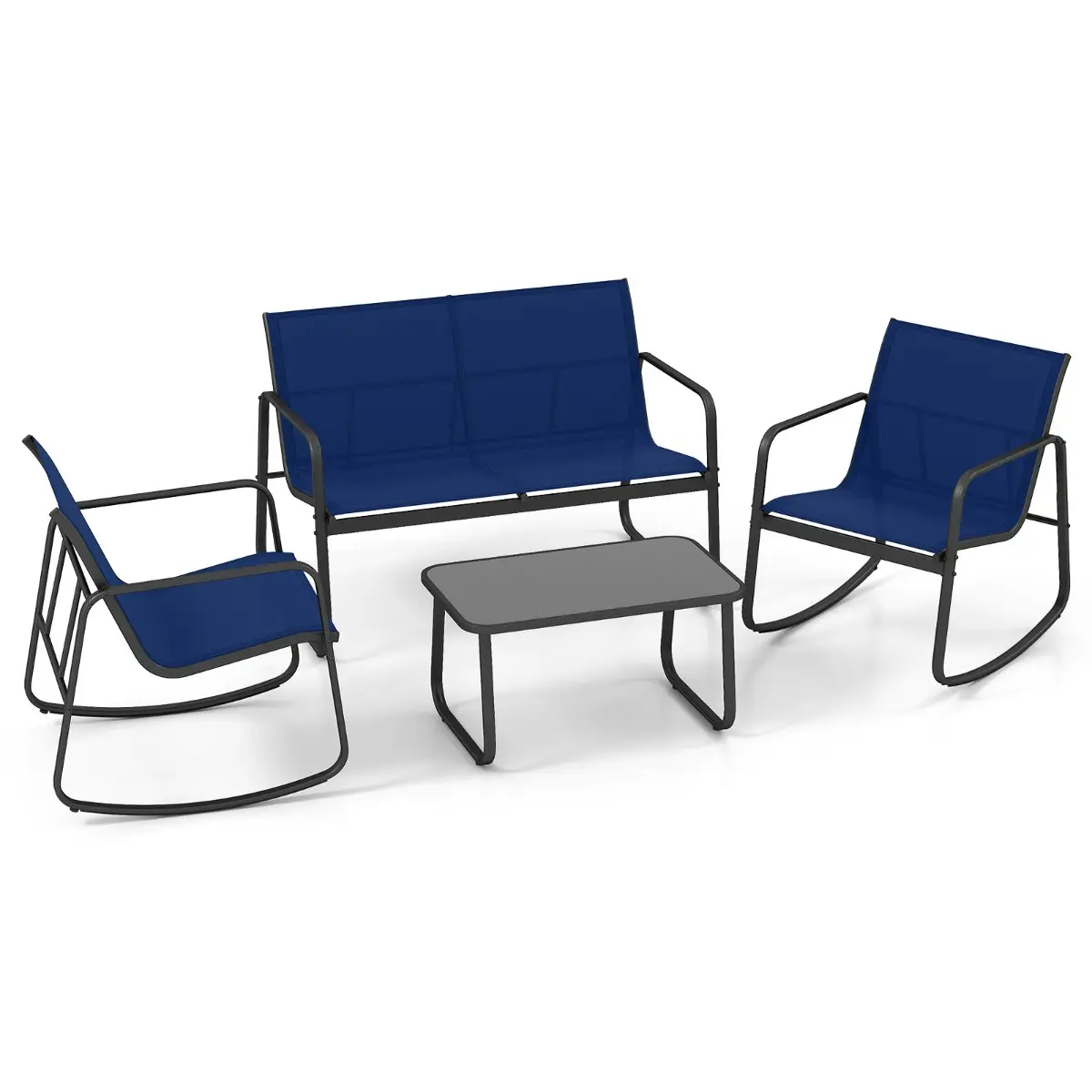 Ensemble de Meubles de Jardin 4 Pièces Mobilier de Terrasse avec Mouvement de Balancement Doux Bleu MAISON CHIC