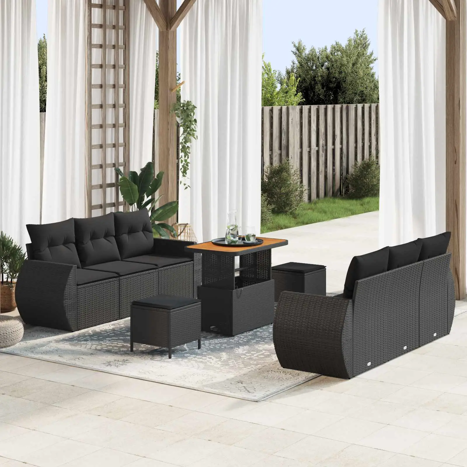 Ensemble de canapé de jardin avec coussin 9 pcs Noir polyrotin vidaXL 3363779
