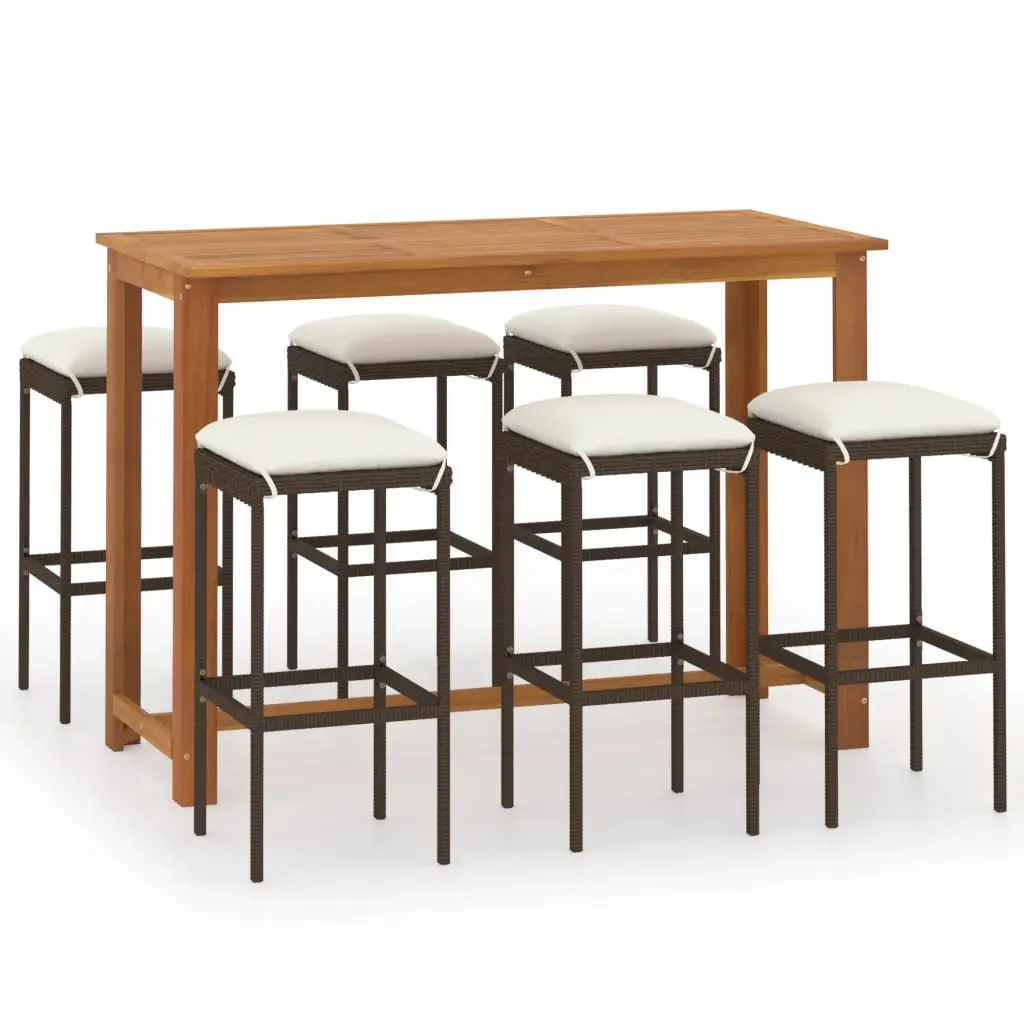 Ensemble de 7 pcs bar de jardin – Mobilier d’extérieur avec coussins Marron-JU2058