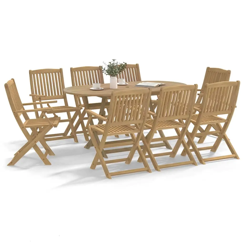 Ensemble de 8 Chaises d’Extérieur Pliantes en Bois d’Acacia avec Accoudoirs Brun Naturel – ComfortXL Outdoor Living