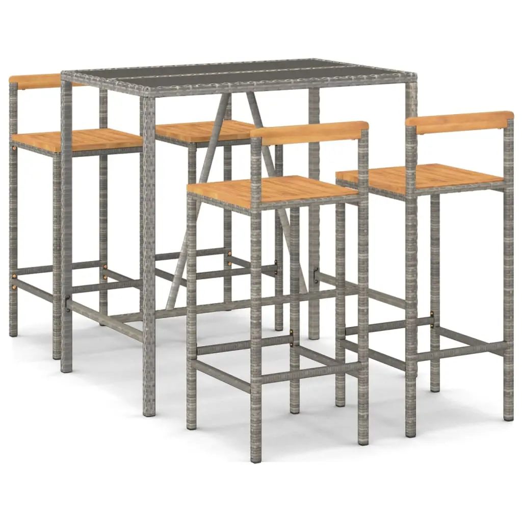 Ensemble de 5 pcs bar de jardin – Mobilier d’extérieur gris poly rotin/bois massif acacia-JU2114