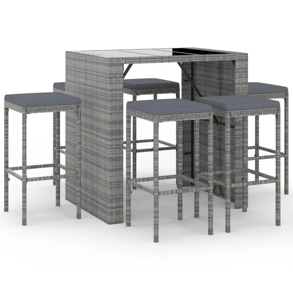 Ensemble de 7 pcs bar de jardin – Mobilier d’extérieur – Mobilier de jardin avec coussins gris poly rotin-JU2183