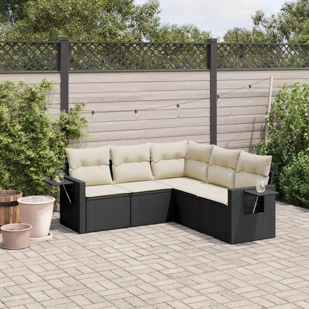 Ensemble Canapé Extérieur 5 Personnes Résine Tressée Flexible pour Patio Noir et Crème – ComfortXL Outdoor Living