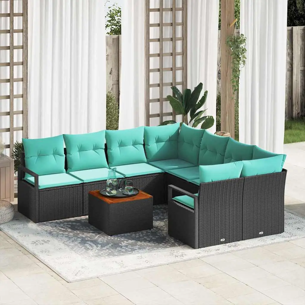 Ensemble de canapé de jardin avec coussin 9 pcs Noir polyrotin vidaXL 3347690