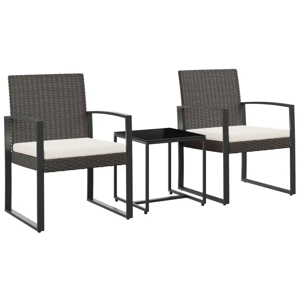 Ensemble de 3 pcs table de jardin et chaises avec coussins – mobilier de jardin marron rotin PP