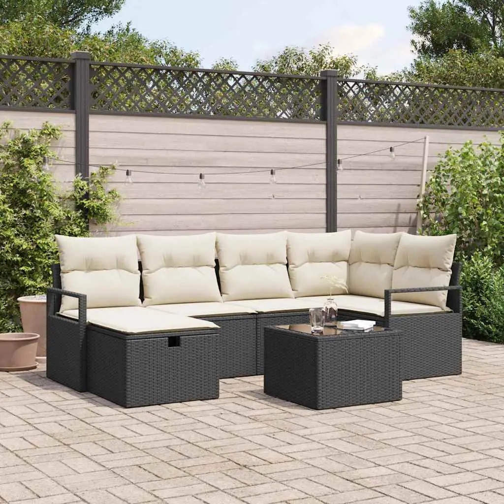Ensemble de Canapés avec coussin 7 pcs Noir et Crème polyrotin vidaXL 3359186