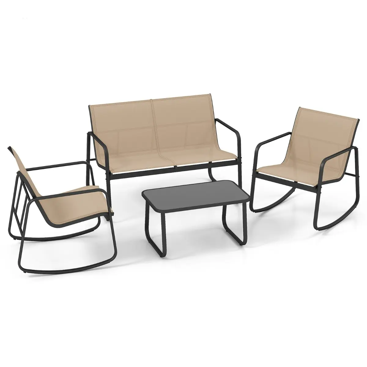 Ensemble de Meubles de Jardin 4 Pièces avec Mouvement de Balancement Doux Mobilier de Terrasse Marron MAISON CHIC