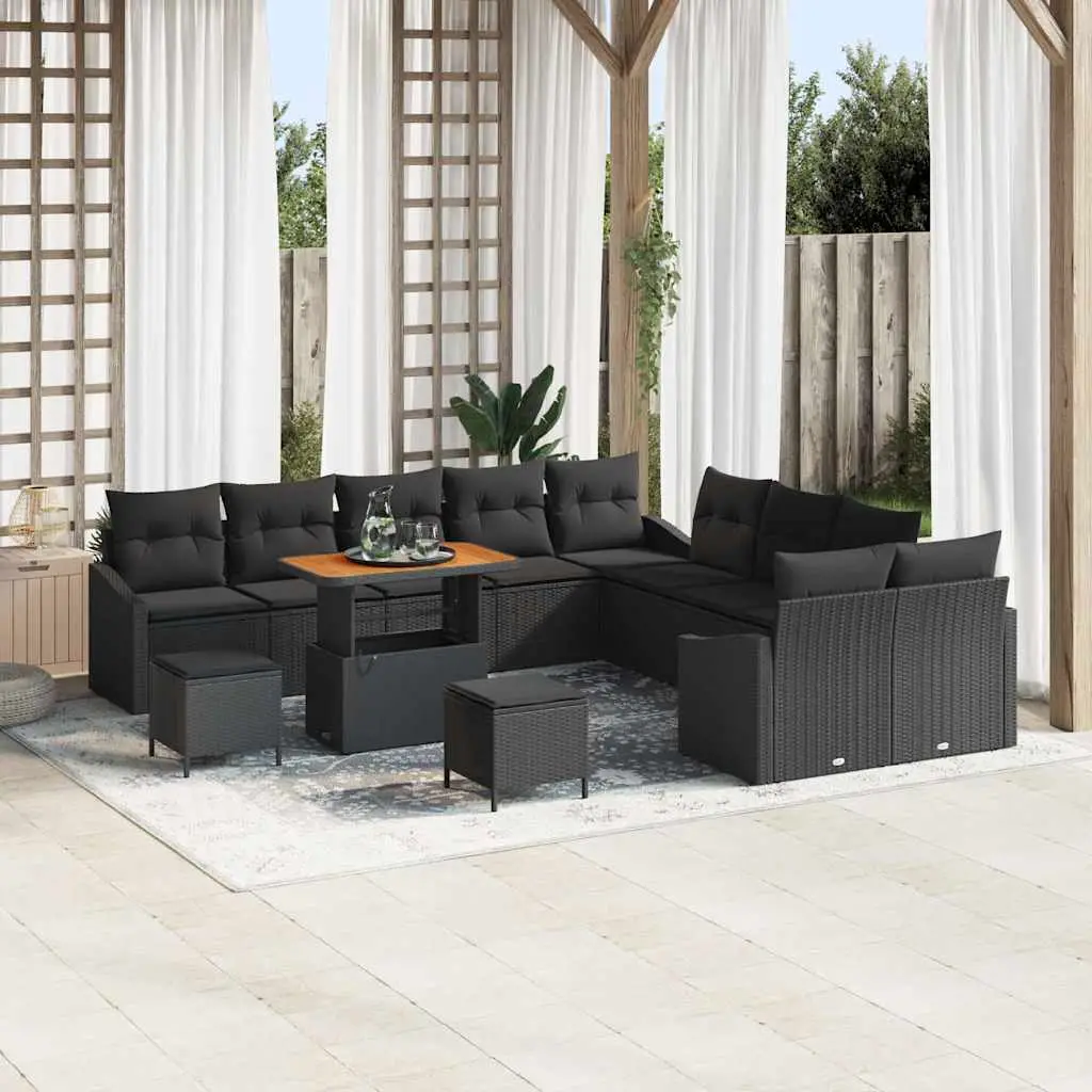 Ensemble canapé de jardin modulable en bois d’acacia et polyrotin Noir – ComfortXL Outdoor Living