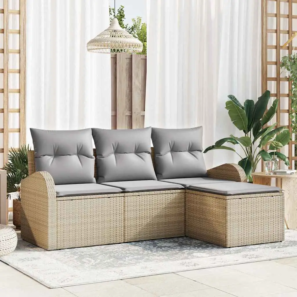 Ensemble de Canapés 4 pcs Beige et Gris clair polyrotin vidaXL 3354659