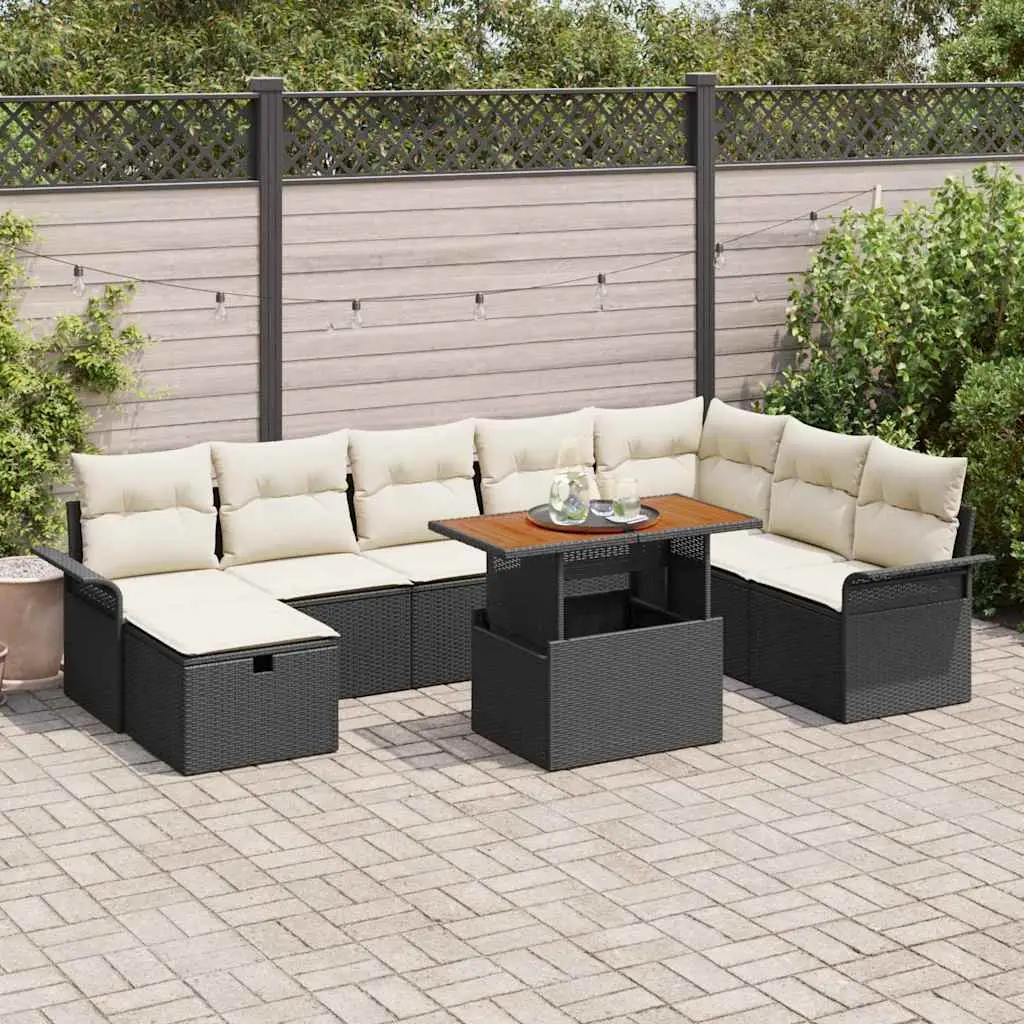 Ensemble de canapé de jardin avec coussin 9 pcs Noir polyrotin vidaXL 3359925