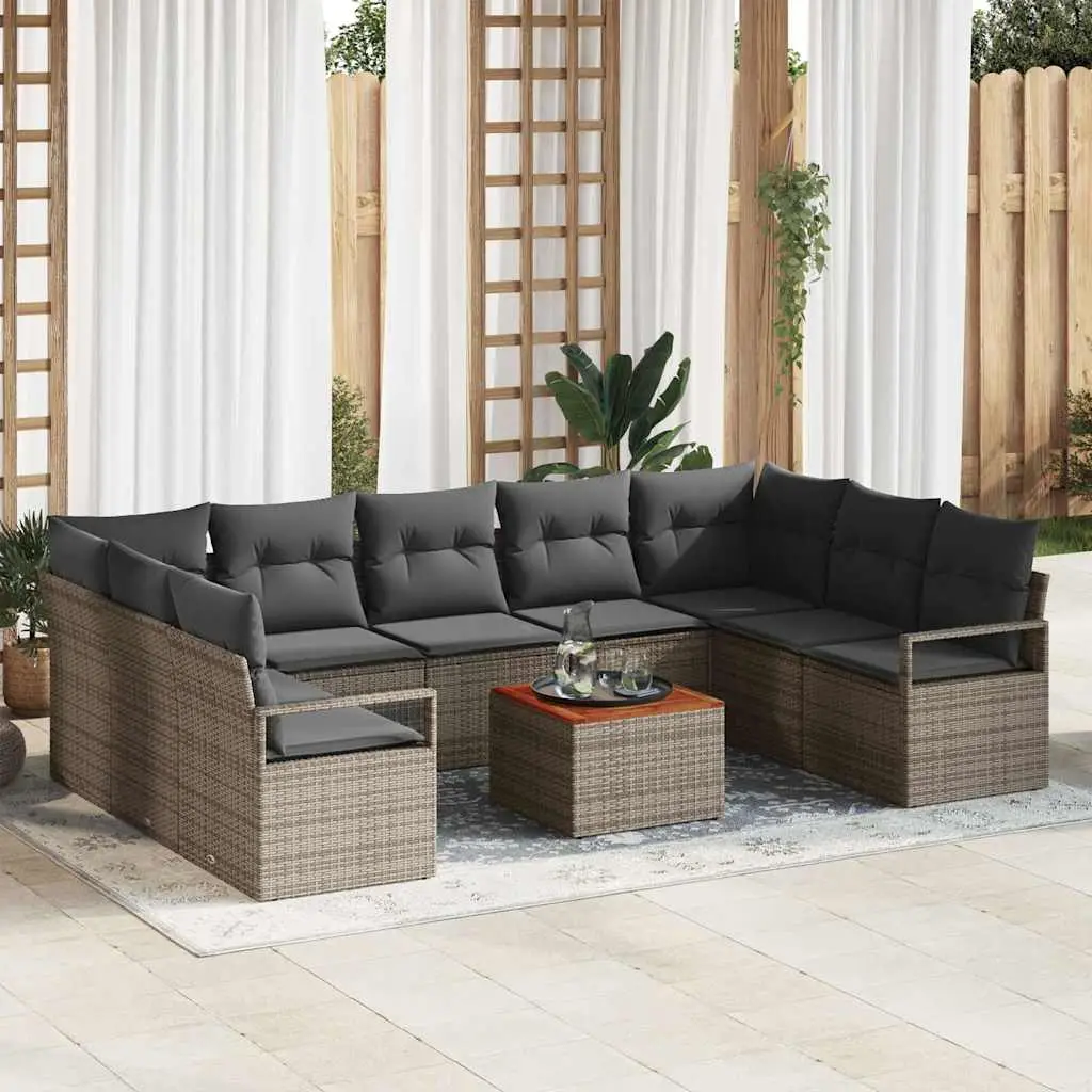 Ensemble de Jardin 9 Places Gris, Canapé Modulable en Résine Tressée et Bois d’Acacia Massif – ComfortXL Outdoor Living