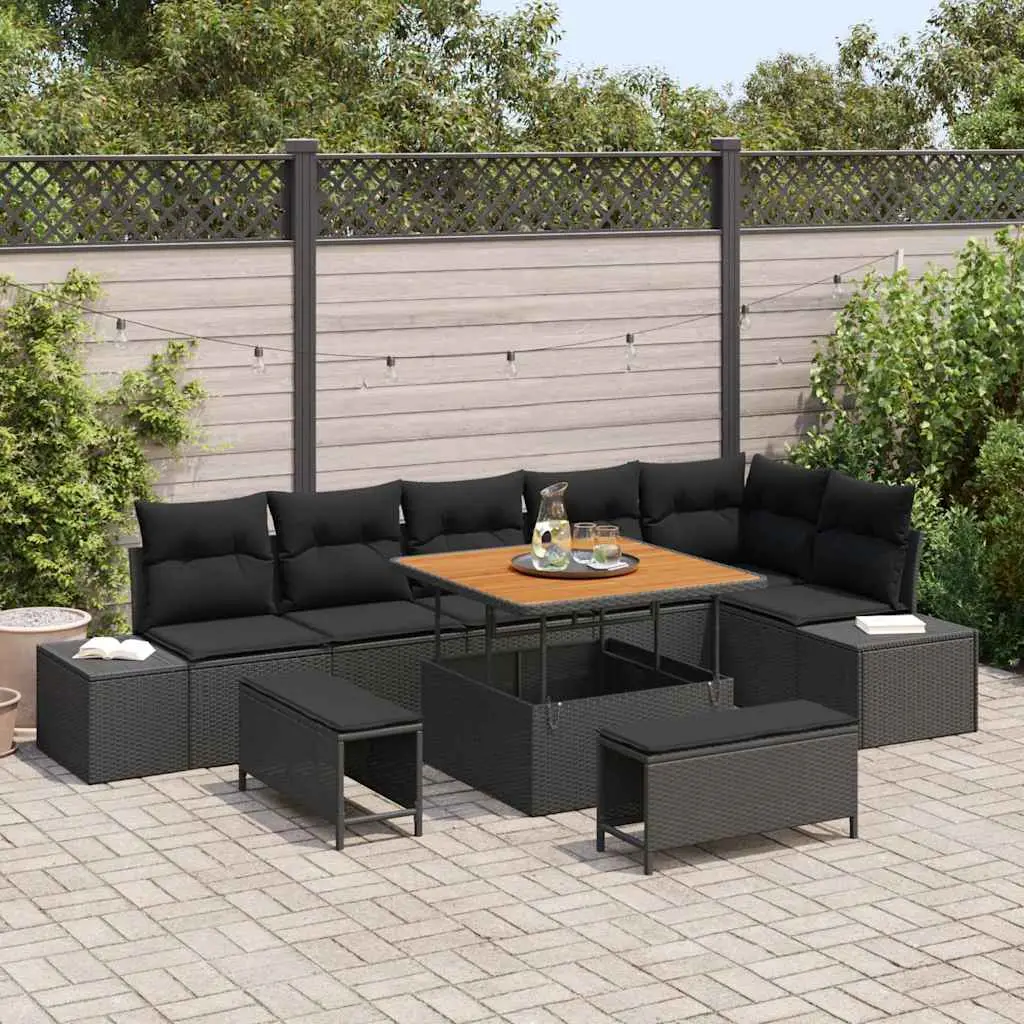 Ensemble de canapé de jardin avec coussin 9 pcs Noir polyrotin vidaXL 3362794