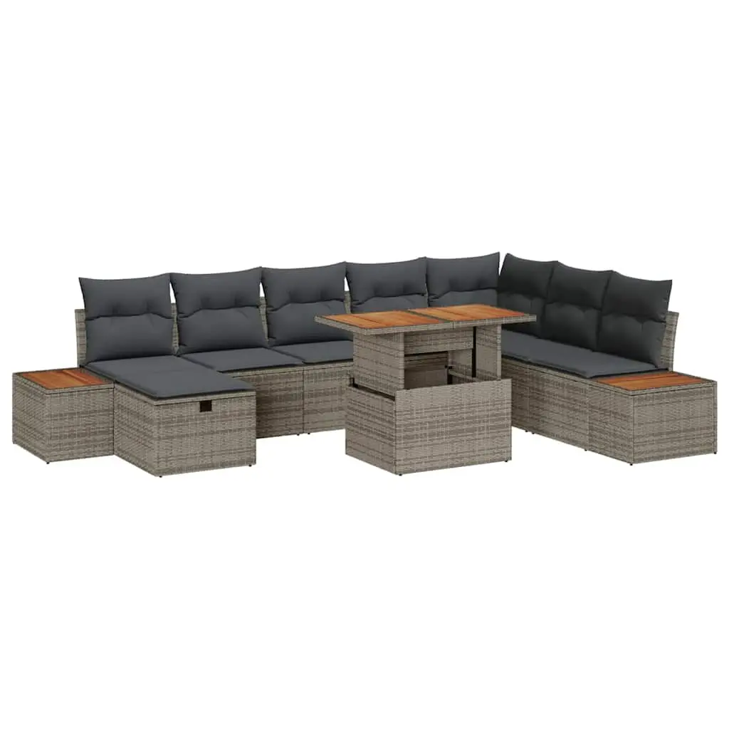 Ensemble de canapé de jardin avec coussin 9 pcs Gris polyrotin vidaXL 3360089