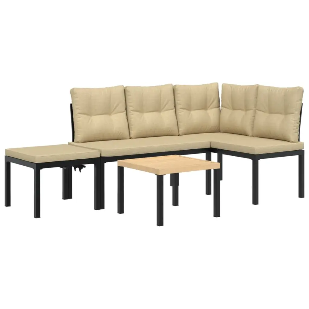 Ensemble de 4 pcs banc de jardin avec coussins – Banc d’extérieur – Banquette noir-JU11315