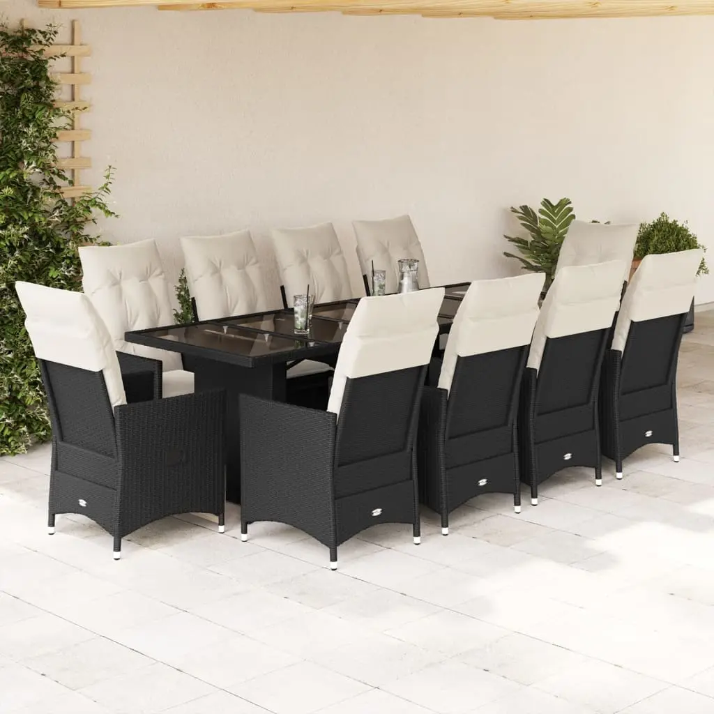 Ensemble de repas 11 pcs résine tressée fauteuils avec repose-pieds Noir – ComfortXL Outdoor Living