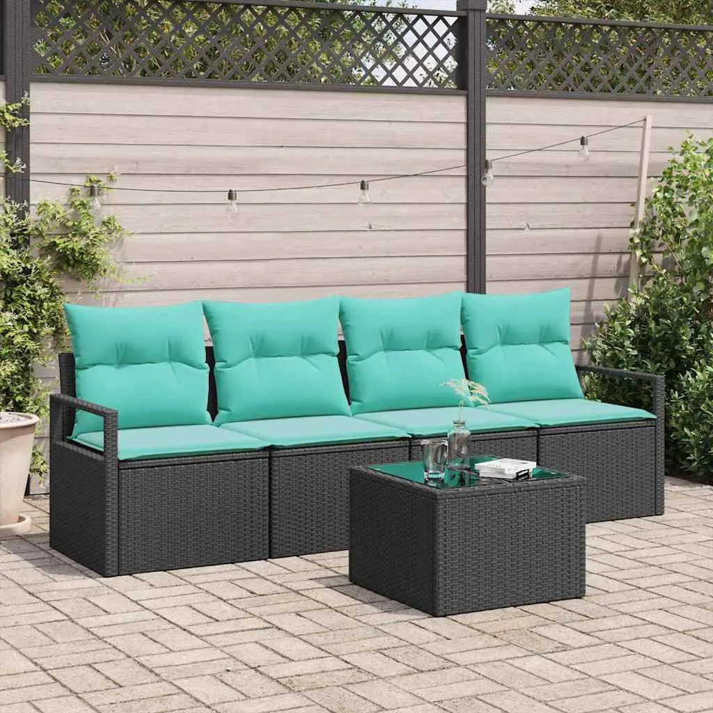 Ensemble de Canapés 5 pcs Noir et turquoise polyrotin vidaXL 3346256