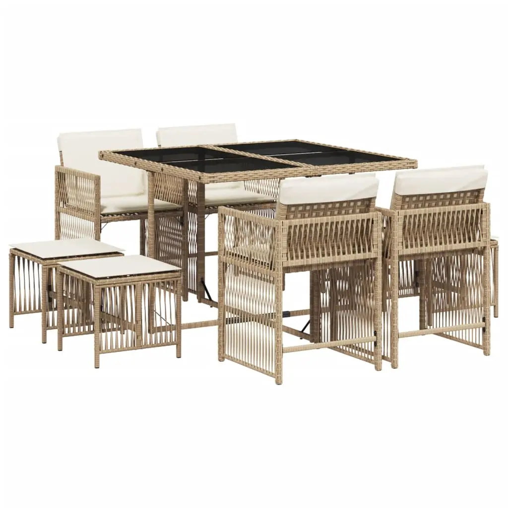 Ensemble de 9 pcs table de jardin et chaises avec coussins – mobilier de jardin beige Poly rotin-JU2601