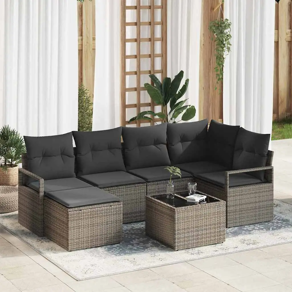 Ensemble de Canapés avec coussin 7 pcs Gris clair polyrotin vidaXL 3355128