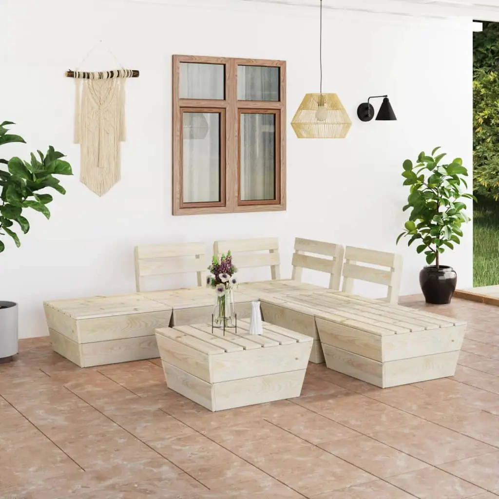 Ensemble de Jardin en Bois d’Épicéa Style Palette, 6 Modules pour Créer votre Salon Idéal – ComfortXL Outdoor Living
