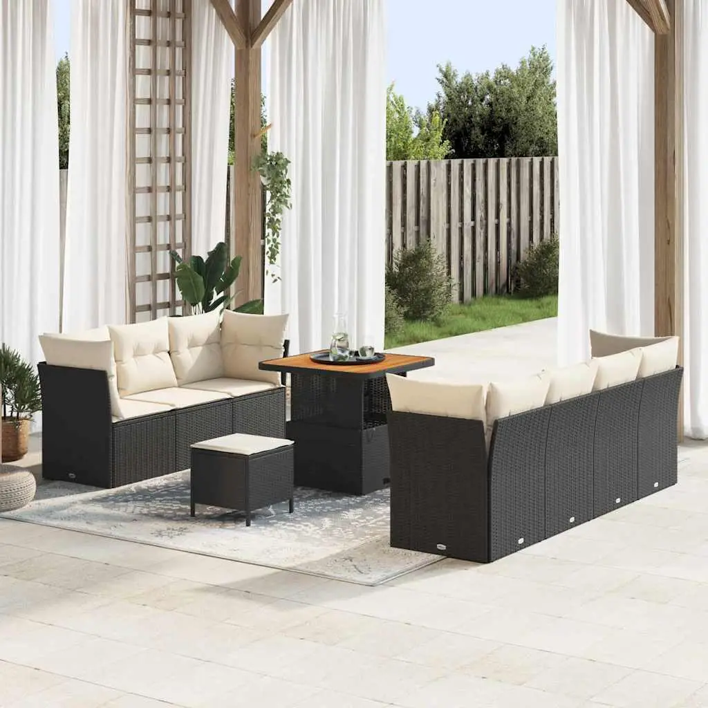 Ensemble Canapé de Jardin 9 Places Résine Tressée Pour Extérieur Noir – ComfortXL Outdoor Living