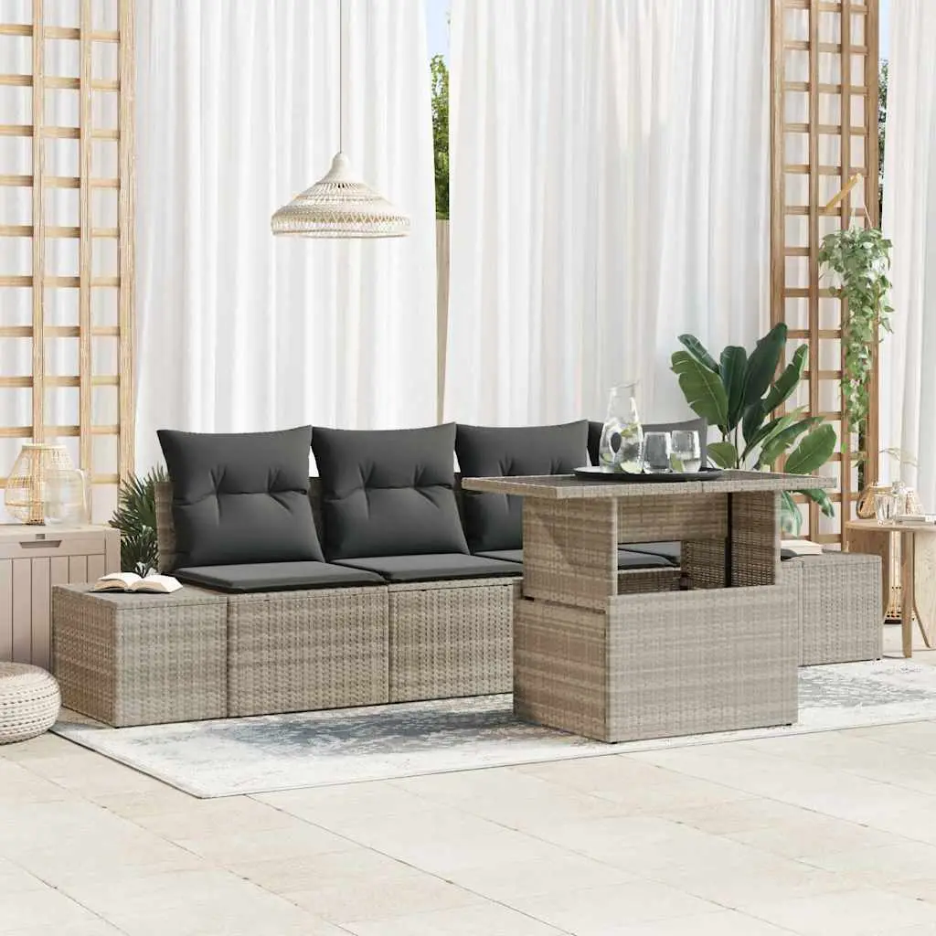Ensemble de Canapés avec coussin 5 pcs Gris clair polyrotin vidaXL 3349088