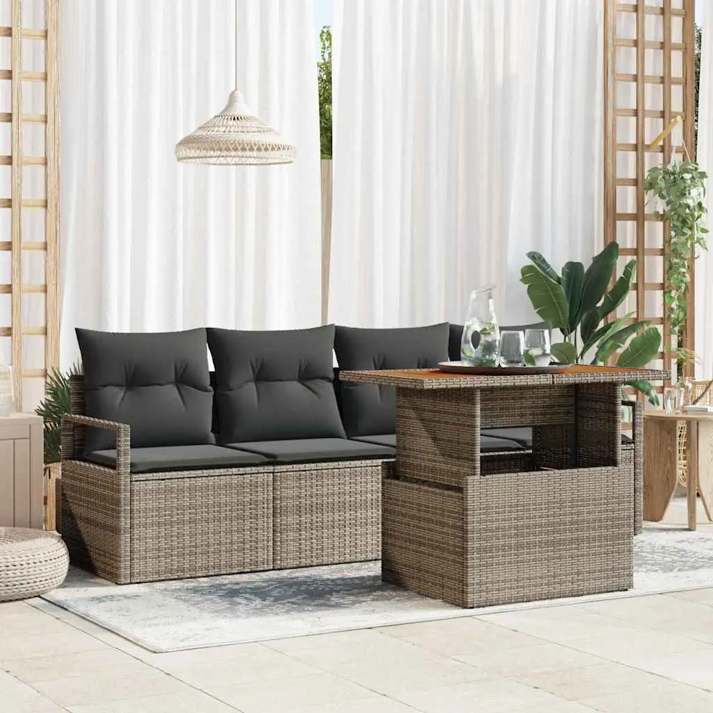 Ensemble Compact 5 Pièces Gris en Polyrotin avec Table Acacia et Coussins pour Petite Terrasse – ComfortXL Outdoor Living