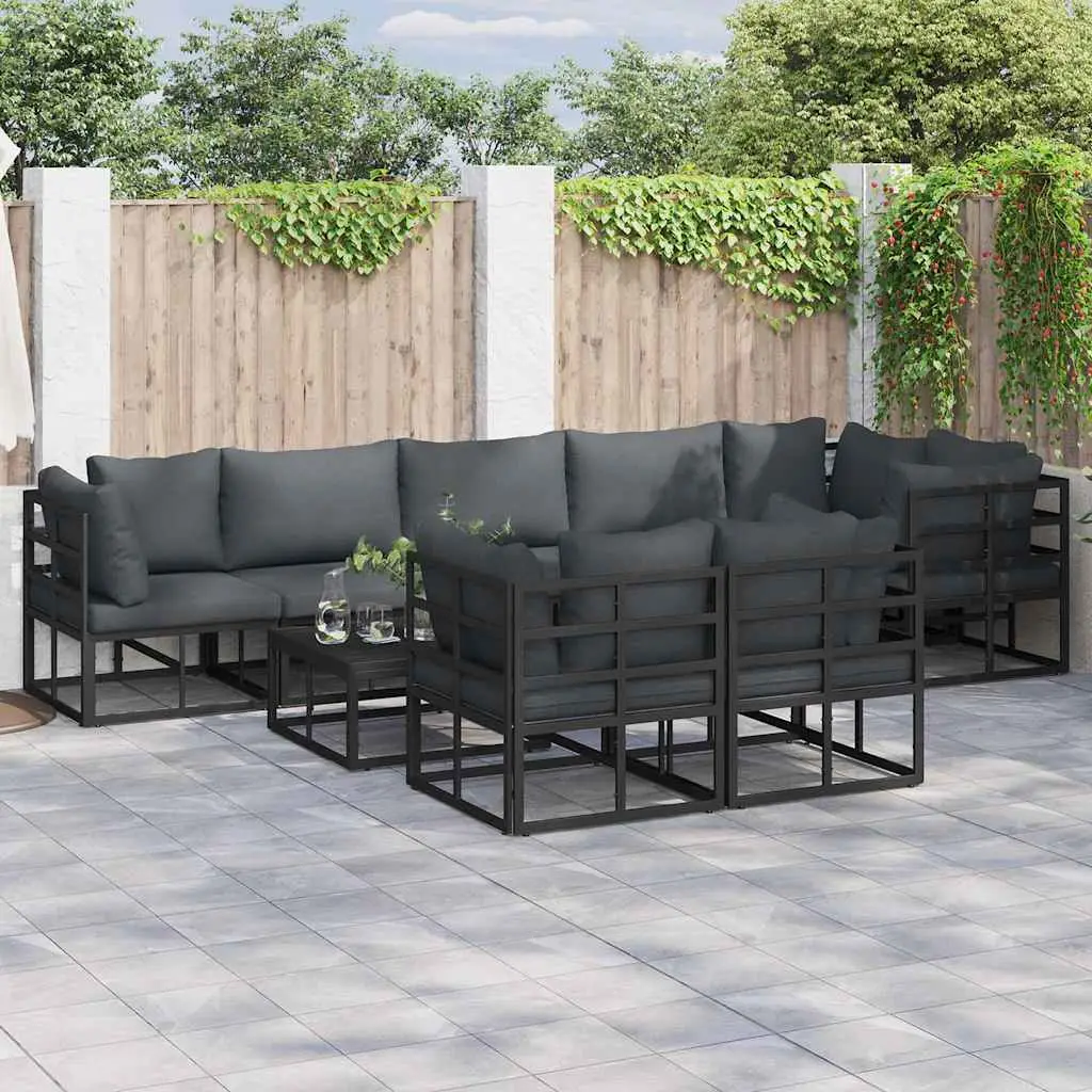 Ensemble Canapé de Jardin 9 Pièces Aluminium 8 Places avec Table Basse Extérieur Noir – ComfortXL Outdoor Living