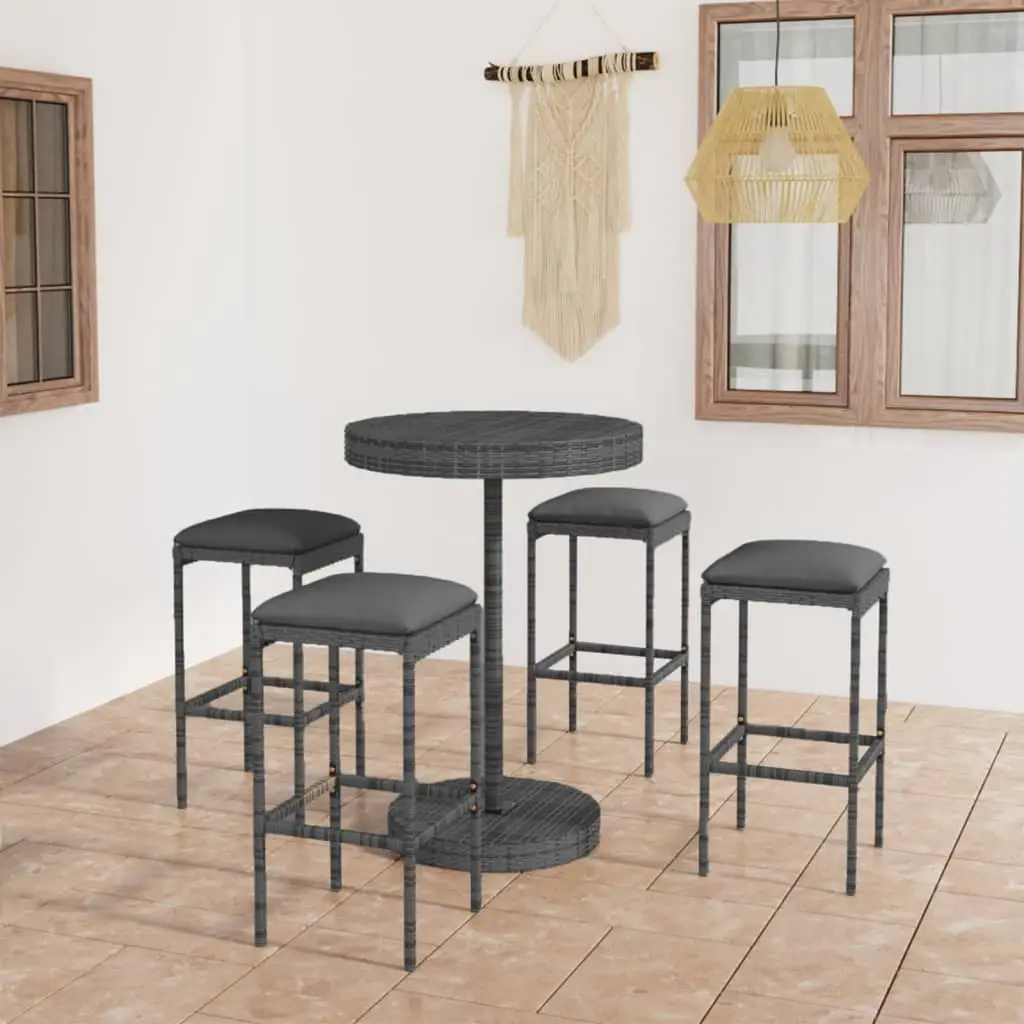 Ensemble de bar de jardin 5 pcs et coussins Résine tressée Gris vidaXL 3064763