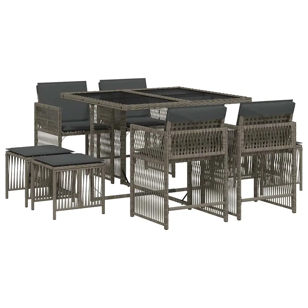 Ensemble de 9 pcs table de jardin avec chaises – mobilier de jardin avec coussins Gris-JU3016