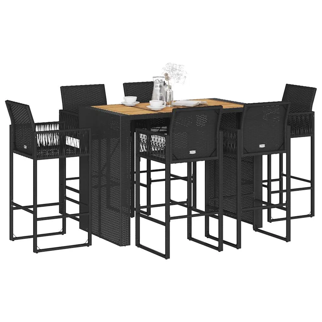 Ensemble de bar de jardin 7 pcs sans coussins noir poly rotin vidaXL 3328892