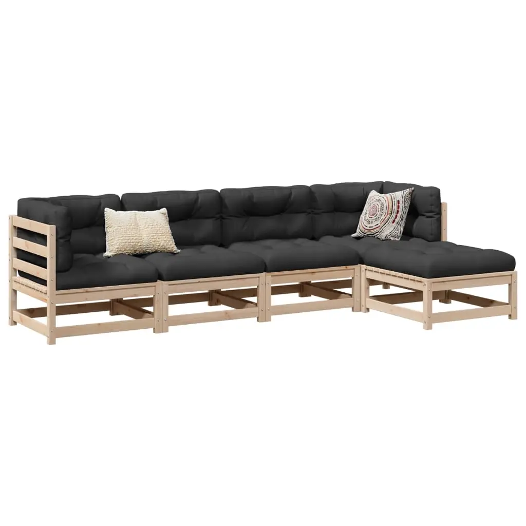 Ensemble Canapé Modulable 5 pcs Pin Massif Brun avec Sièges Centraux et Pouf Design Durable pour Jardin – ComfortXL Outdoor Living