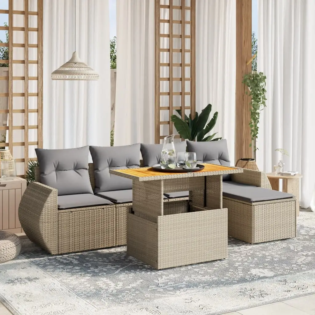 Ensemble de jardin 6 places résine tressée modulable avec table haute et coussins Beige – ComfortXL Outdoor Living