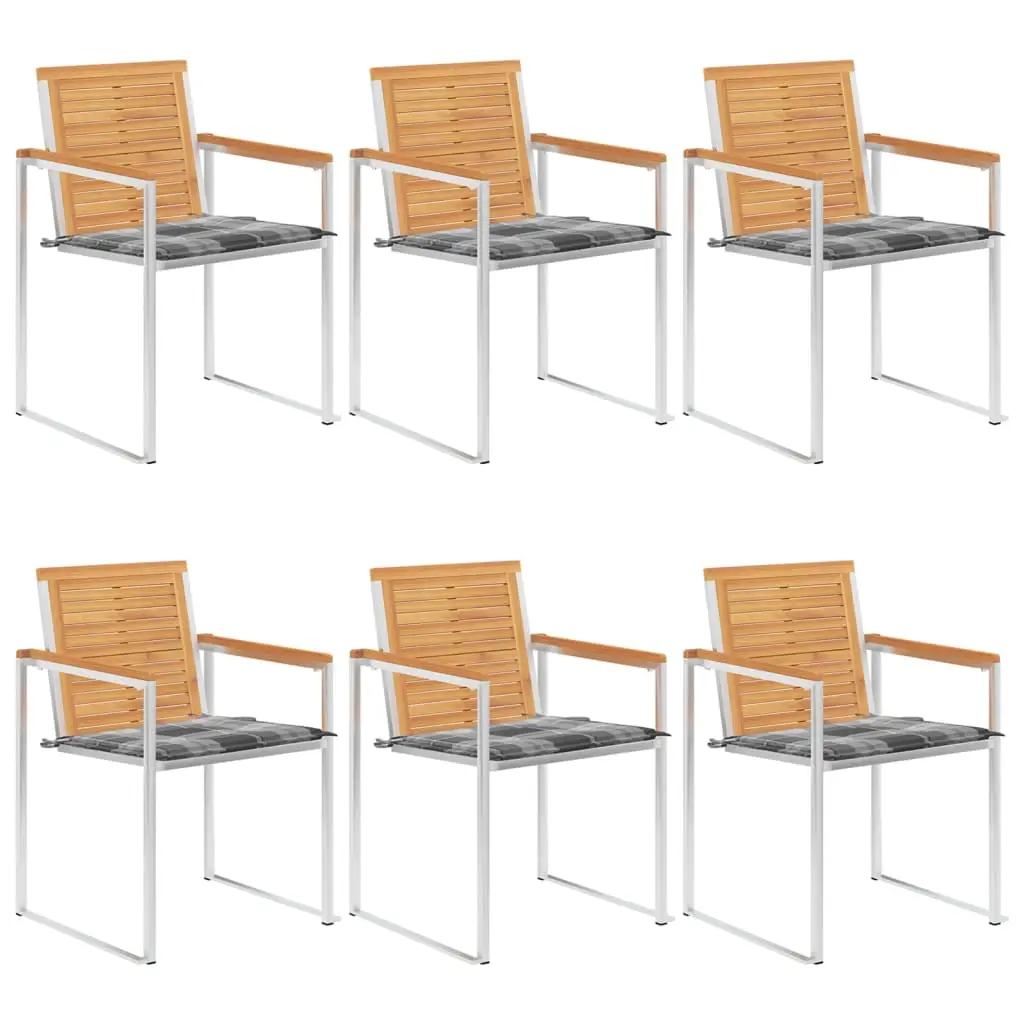 Ensemble de 6 Chaises de Jardin Teck et Acier Empilables avec Coussins Confort pour Extérieur Brun – ComfortXL Outdoor Living