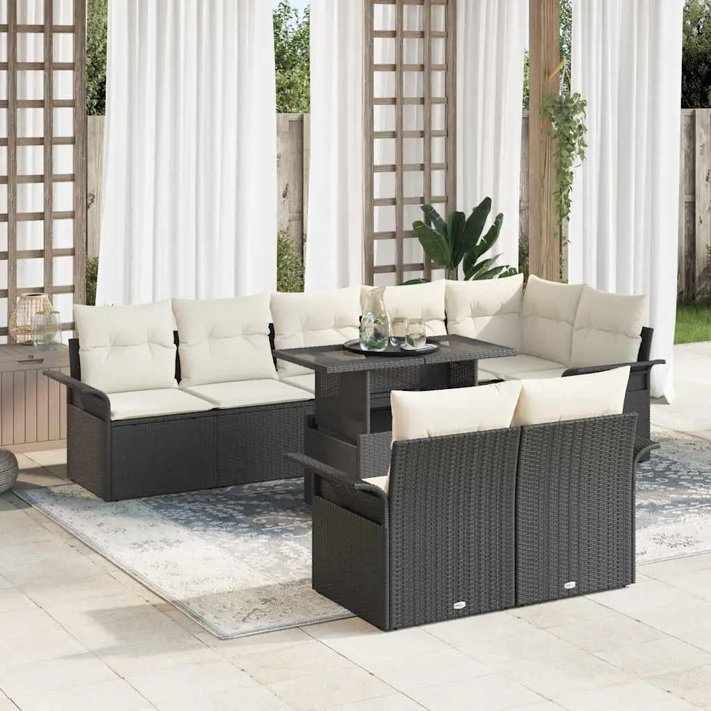 Ensemble de canapé de jardin avec coussin 9 pcs Noir Poly rotin vidaXL 3348303