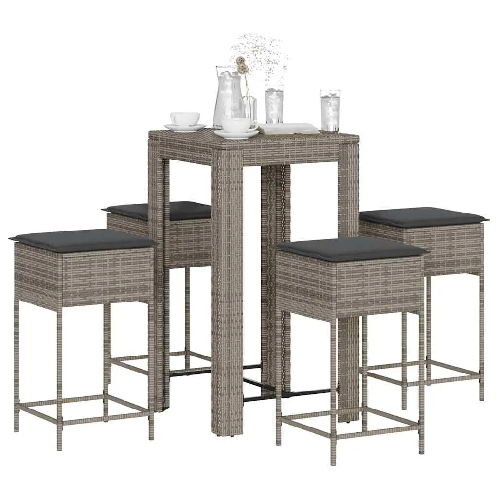 Ensemble de bar de jardin 5 pcs avec coussins gris poly rotin vidaXL 3261451