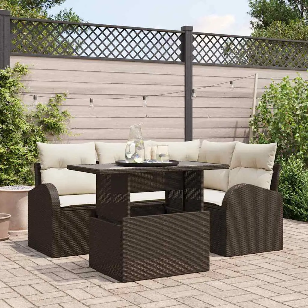 Ensemble Canapé Extérieur Résine Tressée Marron Coffre Rangement 5 Pièces – ComfortXL Outdoor Living