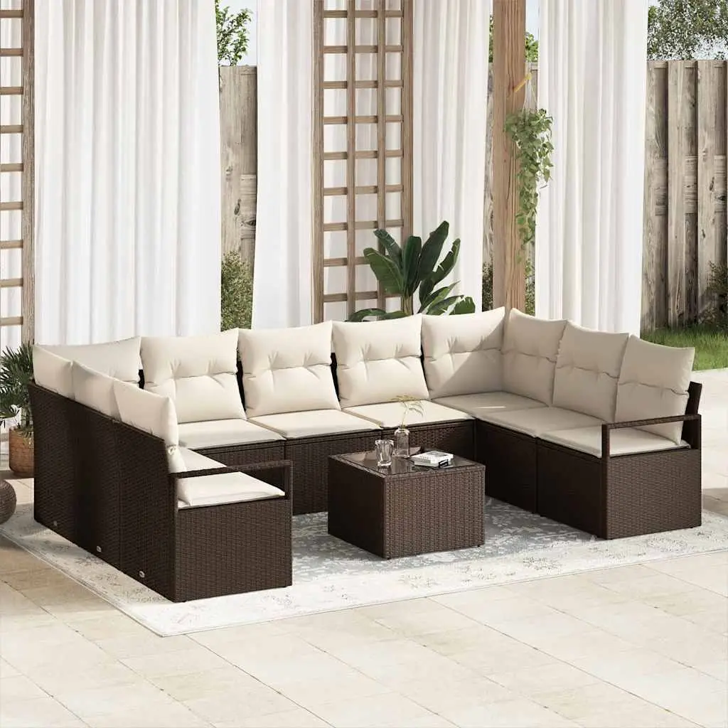 Ensemble de Canapés avec coussin 10 pcs Marron polyrotin vidaXL 3346548