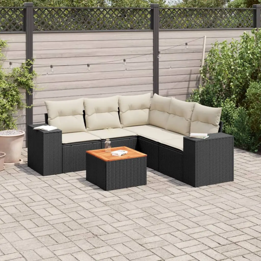 Ensemble canapé de jardin résine tressée avec table basse bois d’acacia modulable 5 places Noir – ComfortXL Outdoor Living
