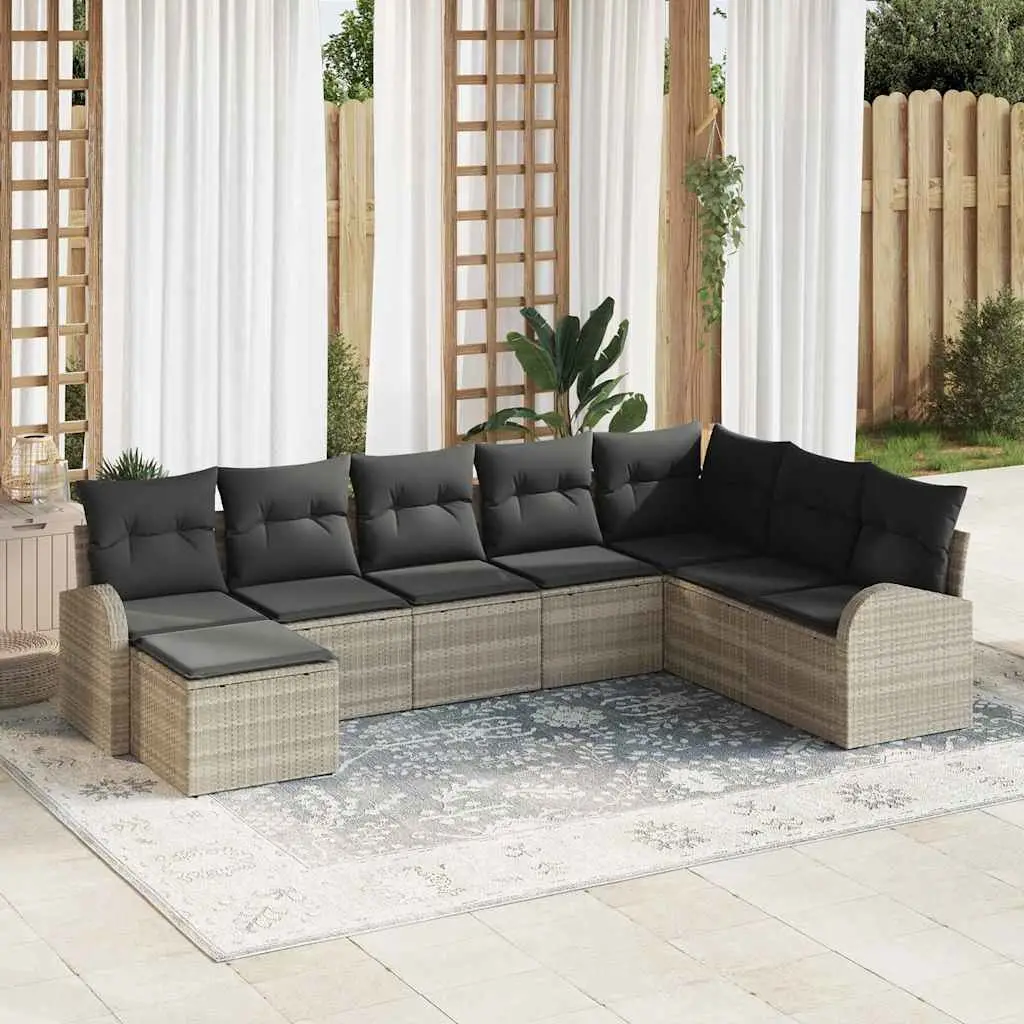 Ensemble de Canapés avec coussin 8 pcs Gris clair polyrotin vidaXL 3354831