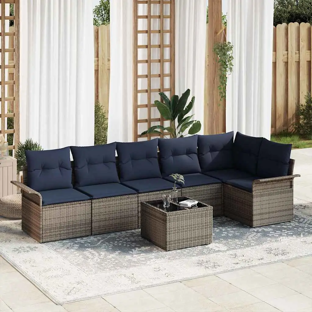 Ensemble de canapé de jardin avec stockage 7 pcs Gris polyrotin vidaXL 3354064