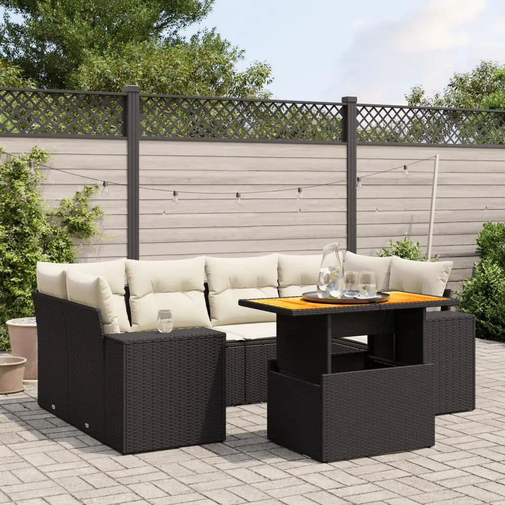 Ensemble de jardin 7 pièces en résine tressée modulable avec table relevable et coussins Noir – ComfortXL Outdoor Living