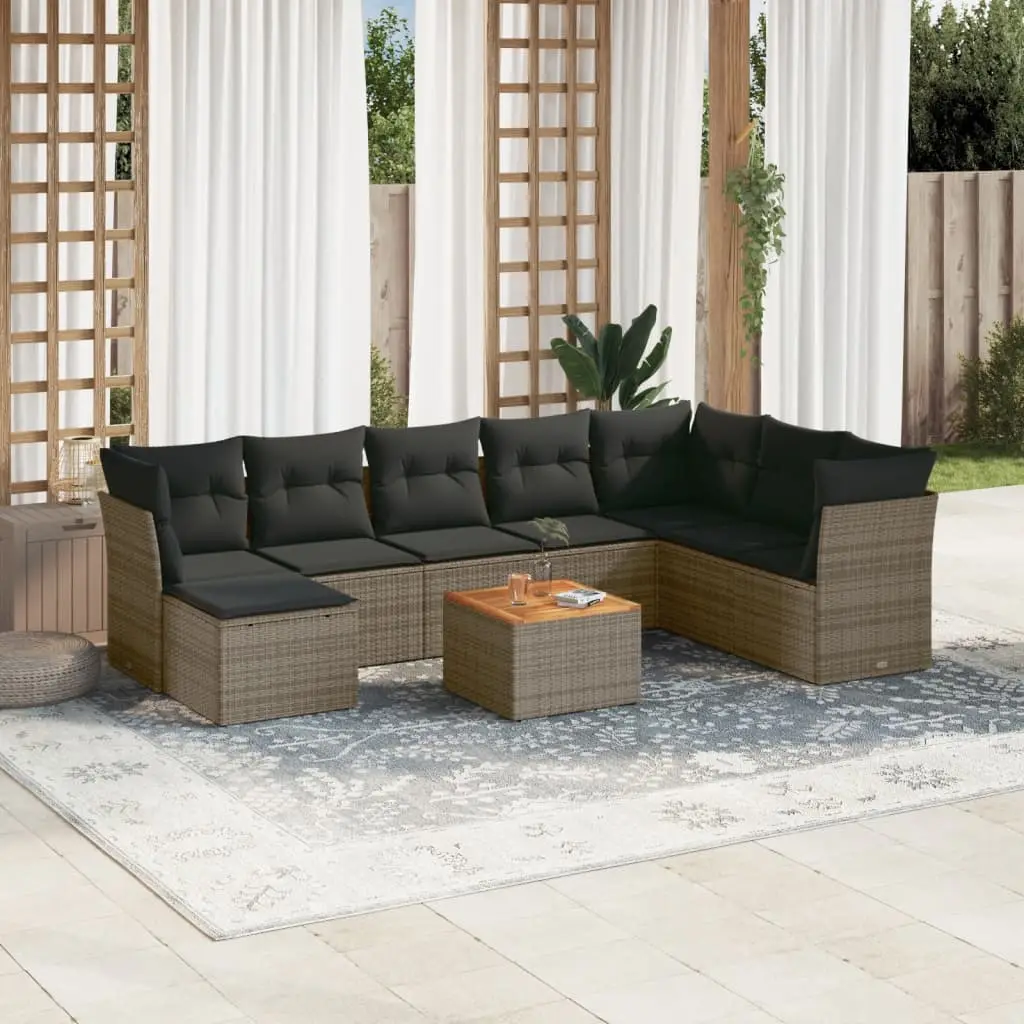 Ensemble canapé de jardin 8 places résine tressée avec table et pouf modulable Gris – ComfortXL Outdoor Living