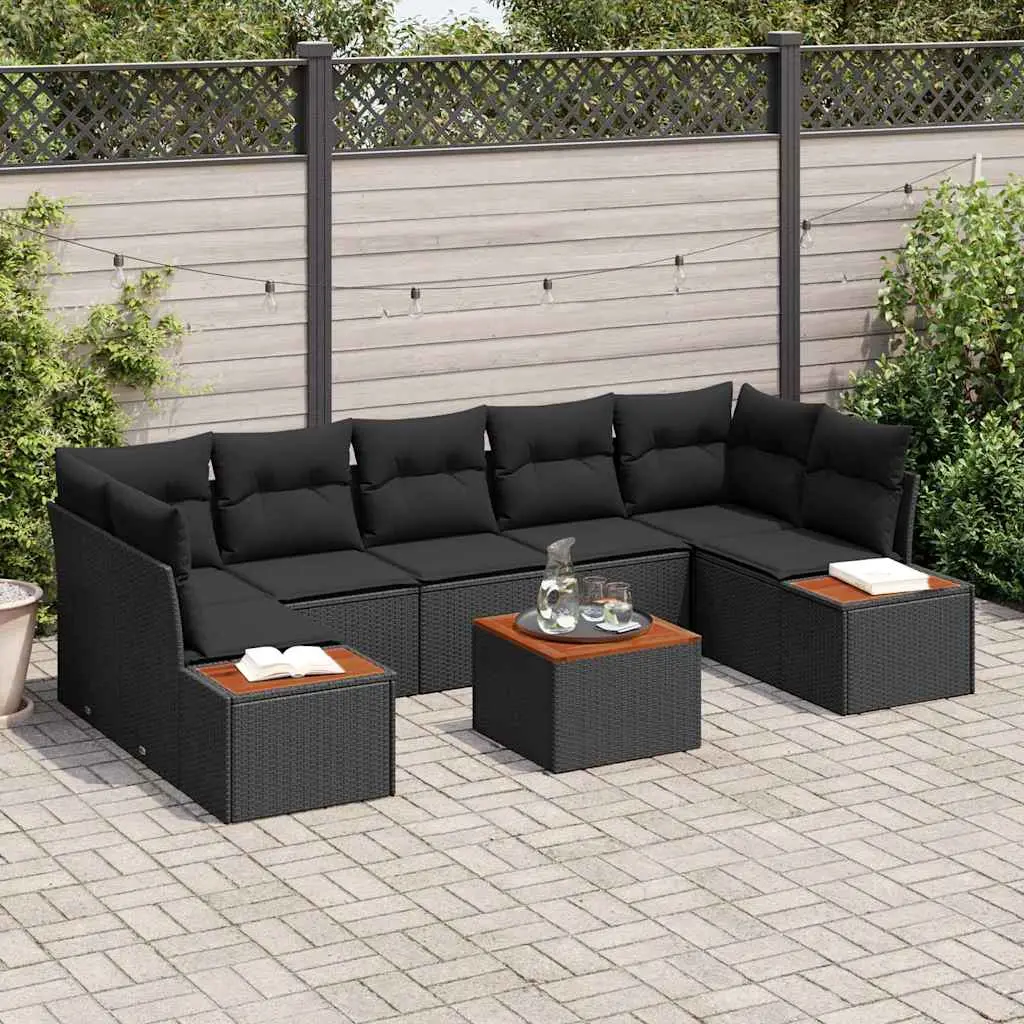 Ensemble de jardin moderne 8 pièces en poly rotin avec coussins déperlants Noir – ComfortXL Outdoor Living