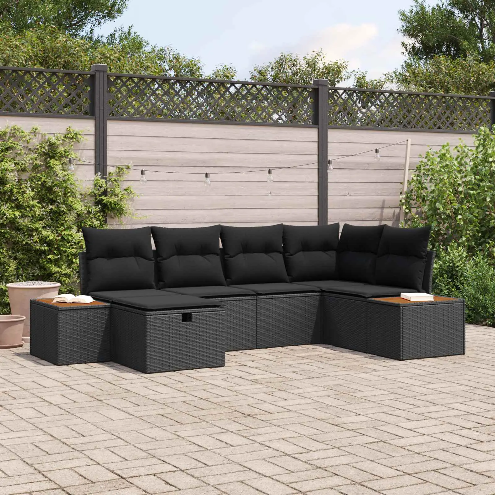 Ensemble de canapé de jardin avec coussin Noir polyrotin vidaXL 3360962