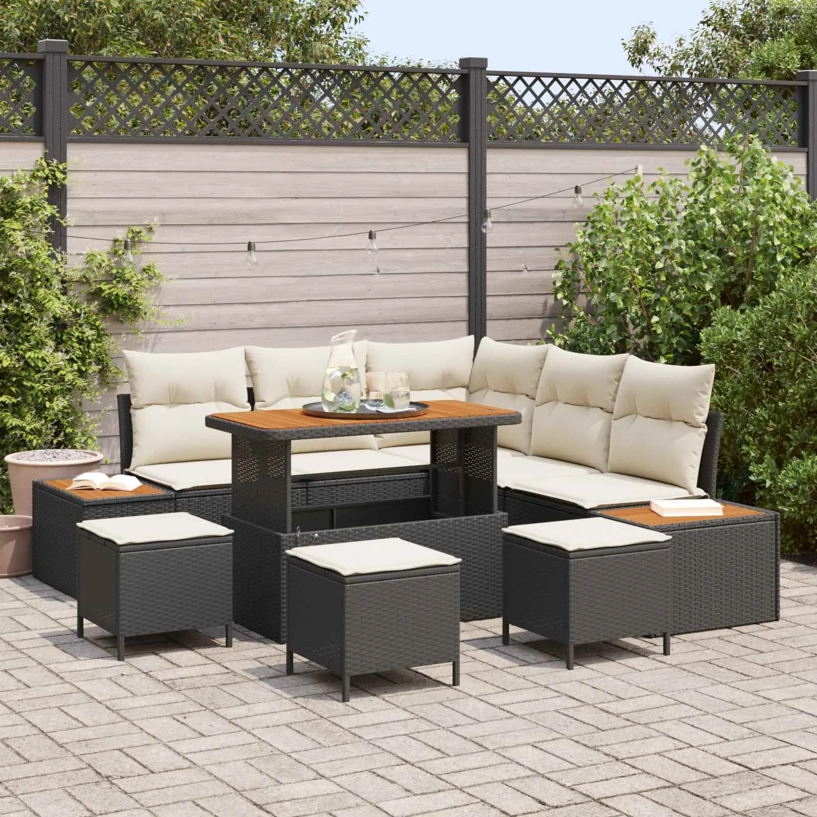Ensemble de canapé de jardin avec coussin 9 pcs Noir et Crème vidaXL 3363310 Noir et blanc crème
