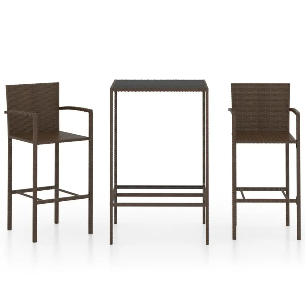 Ensemble de 3 pcs bar de jardin – Mobilier d’extérieur – Mobilier de jardin Résine tressée Marron Brun